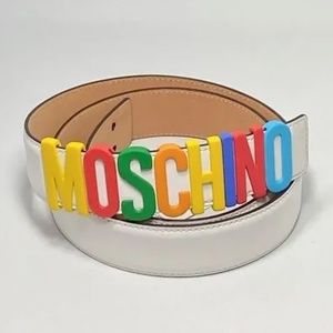NOT FOR SALE Moschino Rainbow Logo Buckle Leather Belt Size 54 (US size 38)